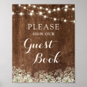 Rustic Wood Baby's Breath Wedding Guest Sign Poster (Voorkant)