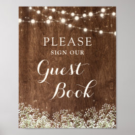 Rustic Wood Baby's Breath Wedding Guest Sign Poster