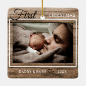 Rustic Wood Baby's eerste kerstfoto Keramisch Ornament (Achterkant)
