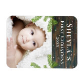 Rustic Wood Baby's eerste kerstfoto Magneet (Horizontaal)