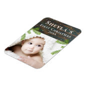 Rustic Wood Baby's eerste kerstfoto Magneet (Linkerzijde)