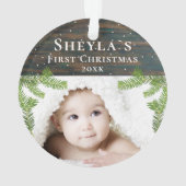Rustic Wood Baby's eerste kerstfoto Ornament (achterkant)