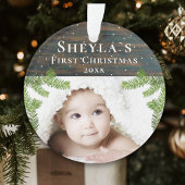 Rustic Wood Baby's eerste kerstfoto Ornament