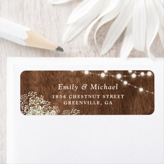 Rustic Wood Baby's Rreath String Lights Adres Etiket (Insitu)