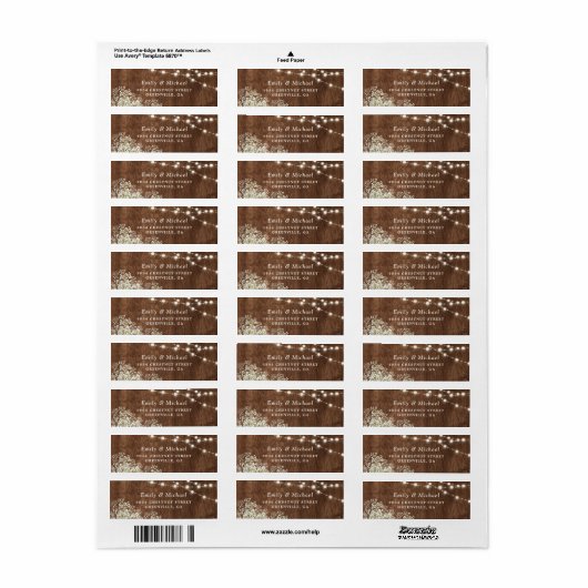 Rustic Wood Baby's Rreath String Lights Adres Etiket (Full Sheet)