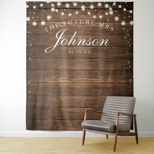 Rustic Wood Backdrop - Future Mrs Photo Backdrop Wandkleed (In situ)