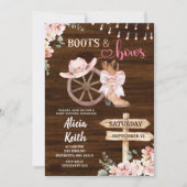 rustic wood background floral boots and bows kaart (Voorkant)