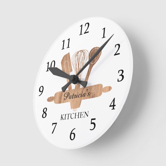 Rustic Wood Baking UTools Custom Name Kitchen Ronde Klok (Hoek)