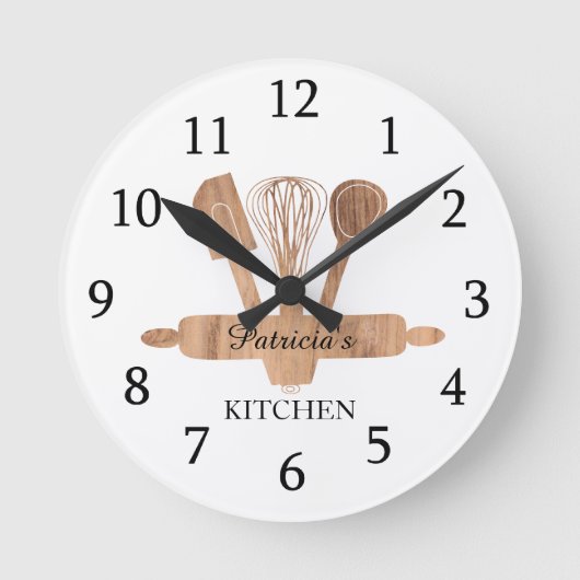 Rustic Wood Baking UTools Custom Name Kitchen Ronde Klok (Voorkant)