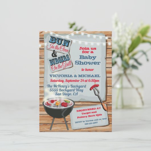 Rustic Wood Barbecue Baby shower Kaart (Staand voorkant)