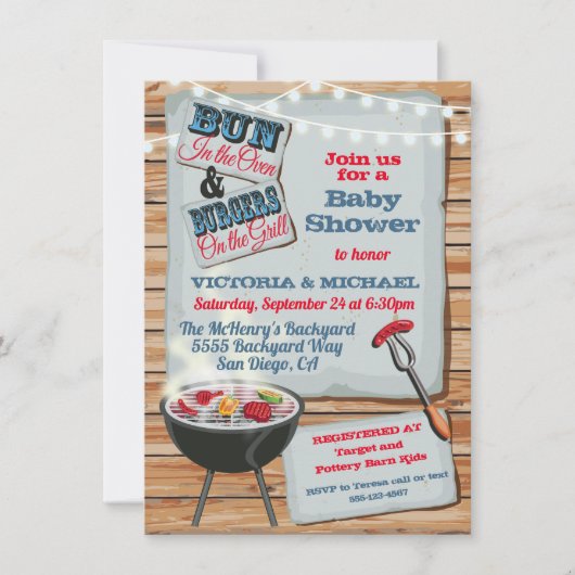 Rustic Wood Barbecue Baby shower Kaart (Voorkant)
