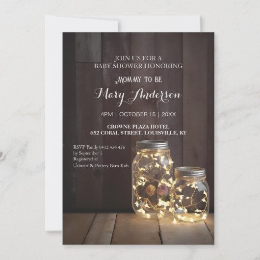 Rustic Wood Barn Baby shower Mason Jar Lights Kaart (Voorkant)