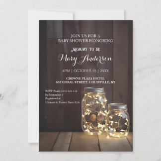 Rustic Wood Barn Baby shower Mason Jar Lights Kaart