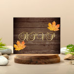 Rustic Wood Barn Gold Oranje Leaf Wedding RSVP Briefkaart<br><div class="desc">Elegant en klasje RSVP-briefkaarten voor dat land herfst rustic barnensite bruiloft. Goud en oranje metallisch eshornblad voor die extra klas! De kleur en de doopvont van de brief kunnen worden veranderd. Van het 'HERFST IN LOVE - LAND' bruiloft collectie.</div>