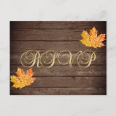 Rustic Wood Barn Gold Oranje Leaf Wedding RSVP Briefkaart (Voorkant)