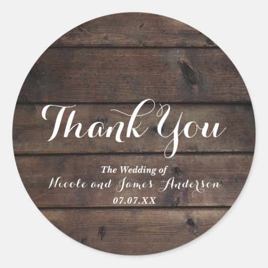 Rustic Wood Barn Wedding Party Elegant Favor Ronde Sticker (Voorkant)