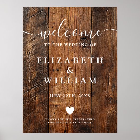 Rustic Wood Barn Wedding Welkomstbord Poster (Voorkant)