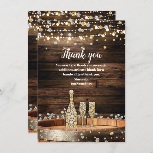 Rustic Wood Barrel Champagne Wine Glass Hartelijk Kaart (Voorkant / Achterkant)