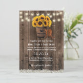 Rustic Wood Barrel Country Sunflower Wedding Kaart (Staand voorkant)
