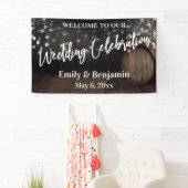 Rustic Wood Barrel en Lichten tijdens het huwelijk Spandoek (Insitu)