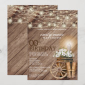 Rustic Wood Barrel en White Floral 00th Birthday Kaart (Voorkant / Achterkant)