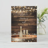Rustic Wood Barrel & Lights Champagne Jubileum Kaart (Staand voorkant)
