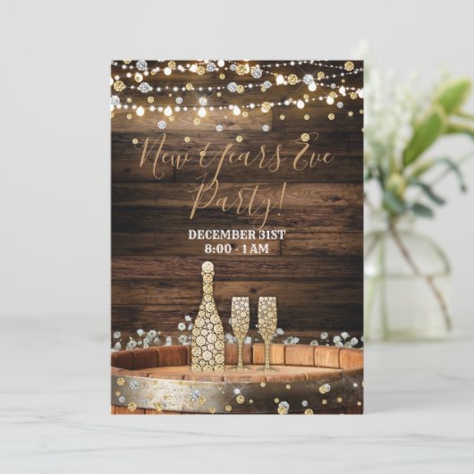 Rustic Wood Barrel Lights Champagne Kaart (Staand voorkant)
