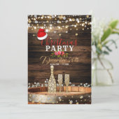 Rustic Wood Barrel Lights Champagne Kerstmis Kaart (Staand voorkant)