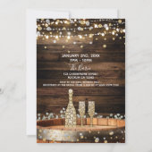 Rustic Wood Barrel Lights Champagne Vrijgezellenfe Kaart (Achterkant)