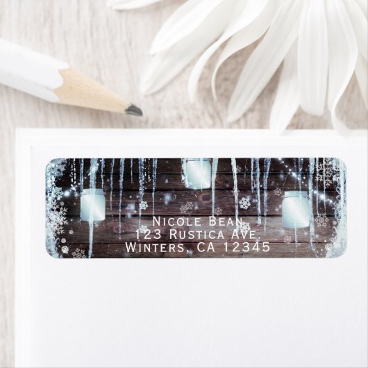 Rustic Wood Barrel & Lights Winter Barn Wedding Etiket (Insitu)