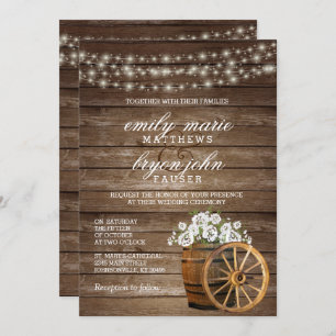 Rustic Wood Barrel Weddenschap met White Floral Kaart