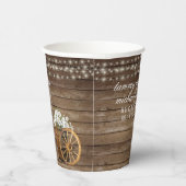 Rustic Wood Barrel Weddenschap met witte bloemen Papieren Bekers (Rechts)