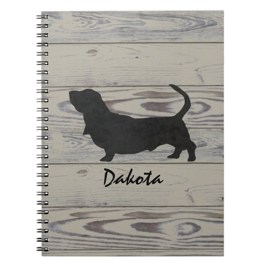 Rustic Wood Basset Hound Waterverf Silhouette Notitieboek (Voorkant)