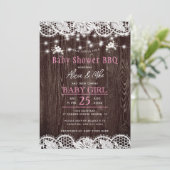 Rustic wood BBQ girl baby shower Kaart (Staand voorkant)