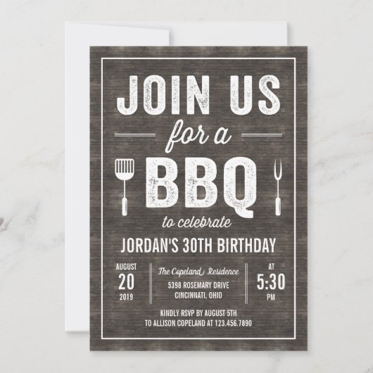 Rustic Wood BBQ Party Invitation RWC Kaart (Voorkant)