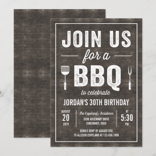 Rustic Wood BBQ Party Uitnodiging RWC (Voorkant / Achterkant)