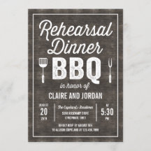 Rustic Wood BBQ Rehearsal Dinner Invitation RWC