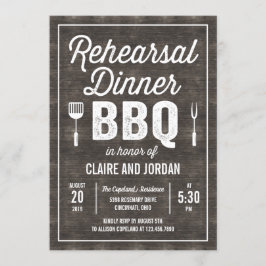 Rustic Wood BBQ Rehearsal Dinner Invitation RWC Kaart