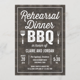 Rustic Wood BBQ Rehearsal Dinner Invitation RWC Kaart