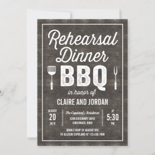 Rustic Wood BBQ Rehearsal Dinner Invitation RWC Kaart