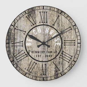Rustic Wood Beach House Black Roman Numeral Grote Klok