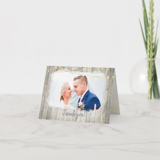 Rustic Wood Beach String Lights Bedankkaart (Voorkant)