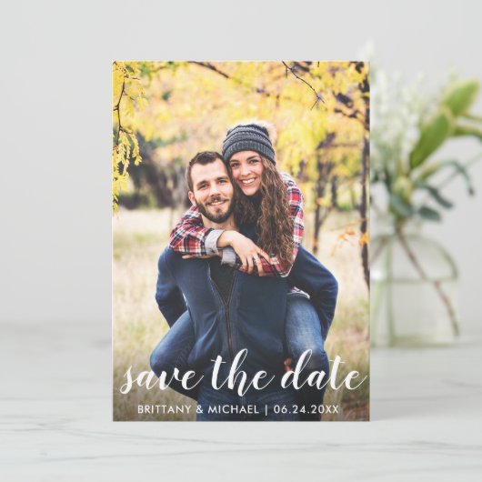 Rustic Wood bespaart de datum van Verloving aankon Save The Date (Staand voorkant)