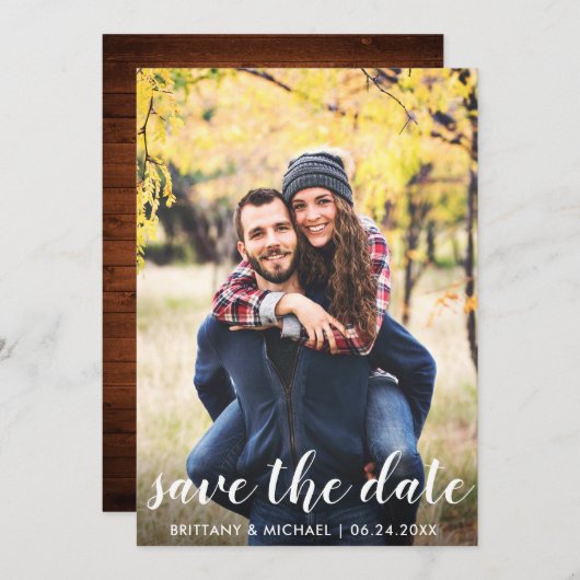 Rustic Wood bespaart de datum van Verloving aankon Save The Date (Voorkant / Achterkant)