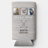 Rustic Wood Best Dad 3 Photo Collage Keepsake Golf Seltzer Blikjeskoeler (Achterkant)