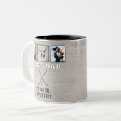 Rustic Wood Best Dad 3 Photo Collage Keepsake Golf Tweekleurige Koffiemok (Voorkant links)