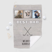 Rustic Wood Best Dad 3 Photo Collage Keepsake Golfhanddoek (Insitu)