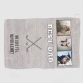Rustic Wood Best Dad 3 Photo Collage Keepsake Golfhanddoek (Horizontaal)