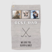 Rustic Wood Best Dad 3 Photo Collage Keepsake Golfhanddoek (Voorkant)