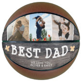 Rustic Wood Best Dad 3 Photo Collage Keepslag Basketbal (Voorkant)